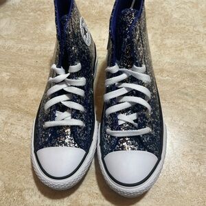 Kids Navy Glitter High-Top Sneakers - Converse